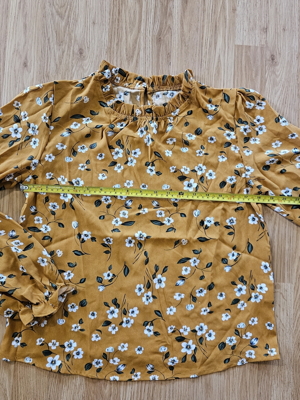 Mustard Floral Long-Sleeve Blouse W/ Ruffle Neck And Sleeves - Picture 5 of 9